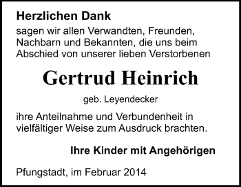 Traueranzeige von Gertrud Heinrich von Echo-Zeitungen (Gesamtausgabe)