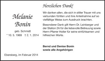 Traueranzeige von Melanie Bonin von Odenwälder Echo