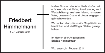 Traueranzeige von Friedbert Himmelmann von Echo-Zeitungen (Gesamtausgabe)