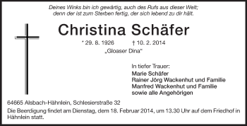 Traueranzeige von Christina Schäfer von Echo-Zeitungen (Gesamtausgabe)