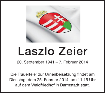 Traueranzeige von Laszlo Zeier von Echo-Zeitungen (Gesamtausgabe)
