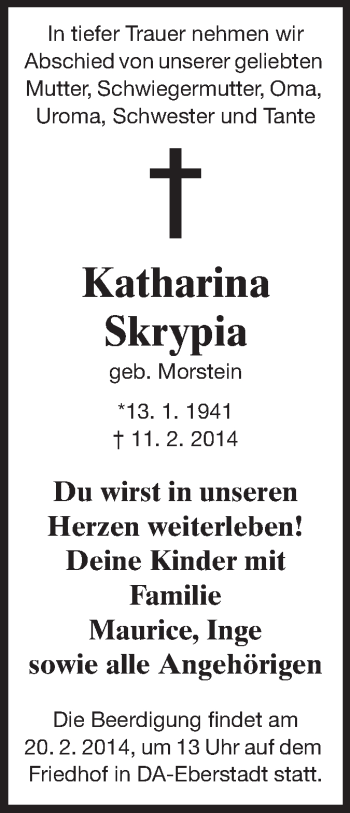 Traueranzeige von Katharina Skrypia von Echo-Zeitungen (Gesamtausgabe)