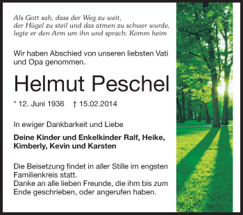 Traueranzeige von Helmut Peschel von Echo-Zeitungen (Gesamtausgabe)