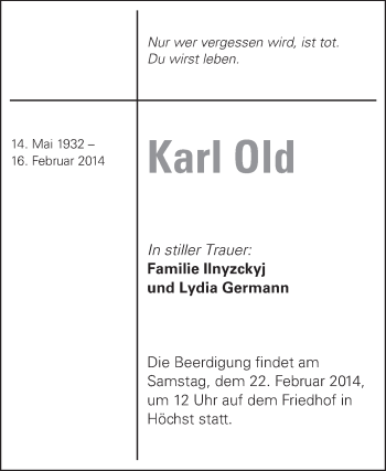 Traueranzeige von Karl Old von Odenwälder Echo