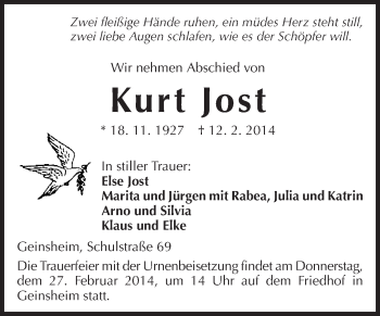 Traueranzeige von Kurt Jost von Rüsselsheimer Echo, Groß-Gerauer-Echo, Ried Echo