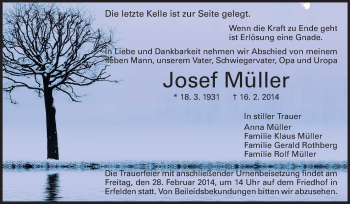Traueranzeige von Josef Müller von Rüsselsheimer Echo, Groß-Gerauer-Echo, Ried Echo