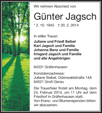 Traueranzeige von Günter Jagsch von Echo-Zeitungen (Gesamtausgabe)