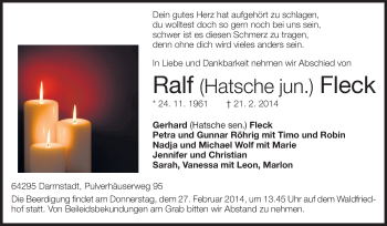 Traueranzeige von Ralf Fleck von Echo-Zeitungen (Gesamtausgabe)