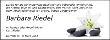 Traueranzeige von Barbara Riedel von Echo-Zeitungen (Gesamtausgabe)