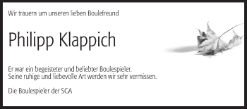 Traueranzeige von Philipp Klappich von Echo-Zeitungen (Gesamtausgabe)