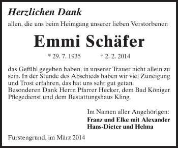 Traueranzeige von Emmi Schäfer von Odenwälder Echo