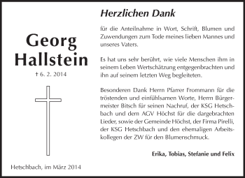 Traueranzeige von Georg Hallstein von Odenwälder Echo