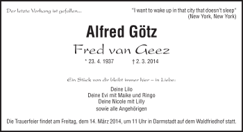 Traueranzeige von Alfred Götz von Darmstädter Echo, Odenwälder Echo, Rüsselsheimer Echo, Groß-Gerauer-Echo, Ried Echo