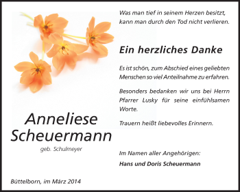 Traueranzeige von Anneliese Scheuermann von Rüsselsheimer Echo, Groß-Gerauer-Echo, Ried Echo