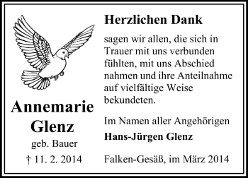 Traueranzeige von Annemarie Glenz von Odenwälder Echo