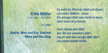 Traueranzeige von Erika Wittler von Echo-Zeitungen (Gesamtausgabe)