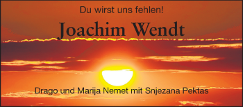 Traueranzeige von Joachim Wendt von Echo-Zeitungen (Gesamtausgabe)
