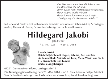 Traueranzeige von Hildegard Jakobi von Echo-Zeitungen (Gesamtausgabe)