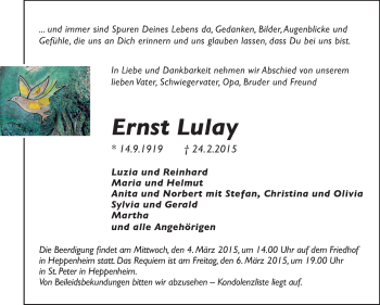 Traueranzeige von Ernst Lulay von Starkenburger Echo