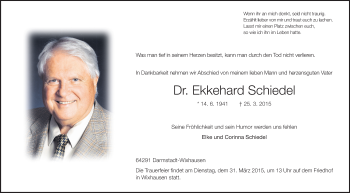 Traueranzeige von Ekkehard Schiedel von Echo-Zeitungen (Gesamtausgabe)