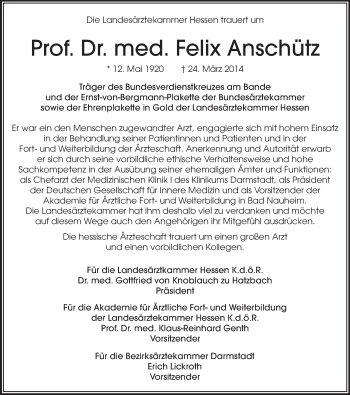 Traueranzeige von Felix Anschütz von Echo-Zeitungen (Gesamtausgabe)