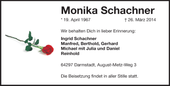 Traueranzeige von Monika Schachner von Echo-Zeitungen (Gesamtausgabe)