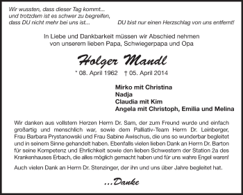 Traueranzeige von Holger Mandl von Odenwälder Echo