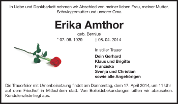 Traueranzeige von Erika Amthor von Starkenburger Echo