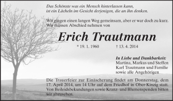 Traueranzeige von Erich Trautmann von Odenwälder Echo