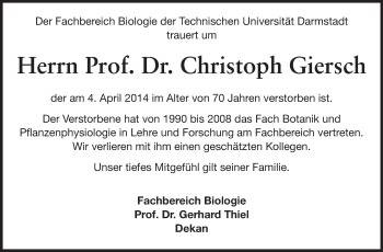 Traueranzeige von Christoph Giersch von Echo-Zeitungen (Gesamtausgabe)