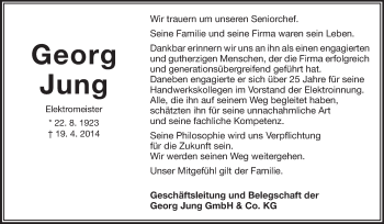 Traueranzeige von Georg Jung von Echo-Zeitungen (Gesamtausgabe)