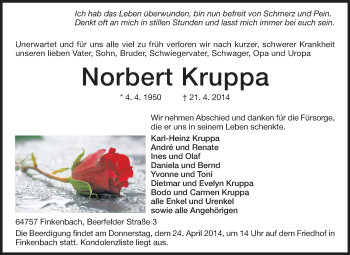 Traueranzeige von Norbert Kruppa von Odenwälder Echo