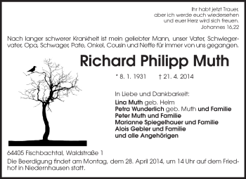 Traueranzeige von Richard Philipp Muth von Echo-Zeitungen (Gesamtausgabe)