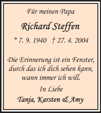 Traueranzeige von Richard Steffen von Odenwälder Echo