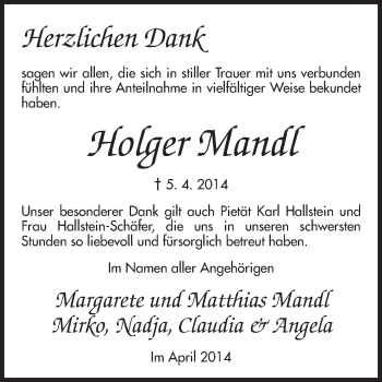 Traueranzeige von Holger Mandl von Odenwälder Echo
