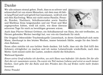 Traueranzeige von Hans Spindre von Starkenburger Echo
