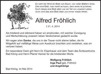 Traueranzeige von Alfred Fröhlich von Odenwälder Echo