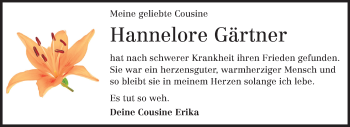 Traueranzeige von Hannelore Gärtner von Echo-Zeitungen (Gesamtausgabe)