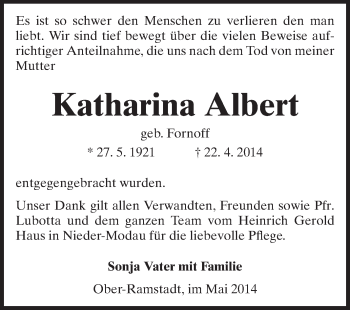 Traueranzeige von Katharina Albert von Echo-Zeitungen (Gesamtausgabe)