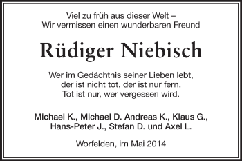 Traueranzeige von Rüdiger Niebisch von Rüsselsheimer Echo, Groß-Gerauer-Echo, Ried Echo