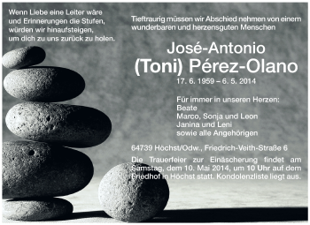 Traueranzeige von José-Antonio Perez-Olano von Odenwälder Echo