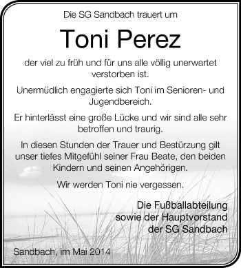 Traueranzeige von José-Antonio Perez-Olano von Odenwälder Echo
