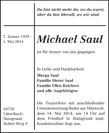 Traueranzeige von Michael Saul von Odenwälder Echo