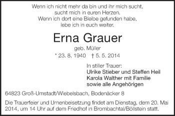 Traueranzeige von Erna Grauer von Echo-Zeitungen (Gesamtausgabe)