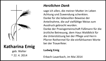 Traueranzeige von Katharina Emig von Odenwälder Echo
