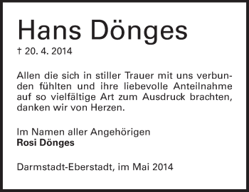 Traueranzeige von Hans Dönges von Echo-Zeitungen (Gesamtausgabe)