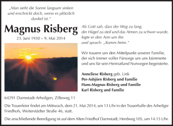 Traueranzeige von Magnus Risberg von Echo-Zeitungen (Gesamtausgabe)
