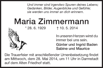 Traueranzeige von Maria Zimmermann von Echo-Zeitungen (Gesamtausgabe)
