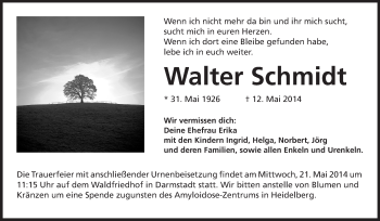 Traueranzeige von Walter Schmidt von Echo-Zeitungen (Gesamtausgabe)