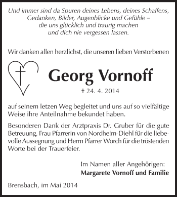 Traueranzeige von Georg Vornoff von Odenwälder Echo
